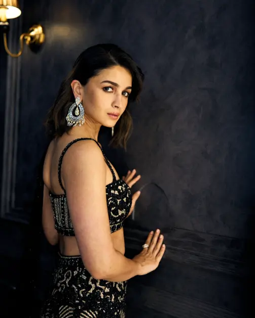 Alia Bhatt Black Silk and Shimmer Dress Malabis