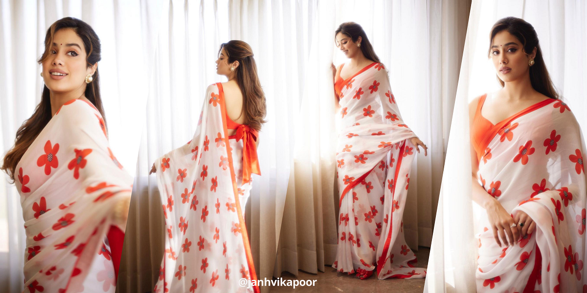 Janhvi Kapoor in Red and White Saree