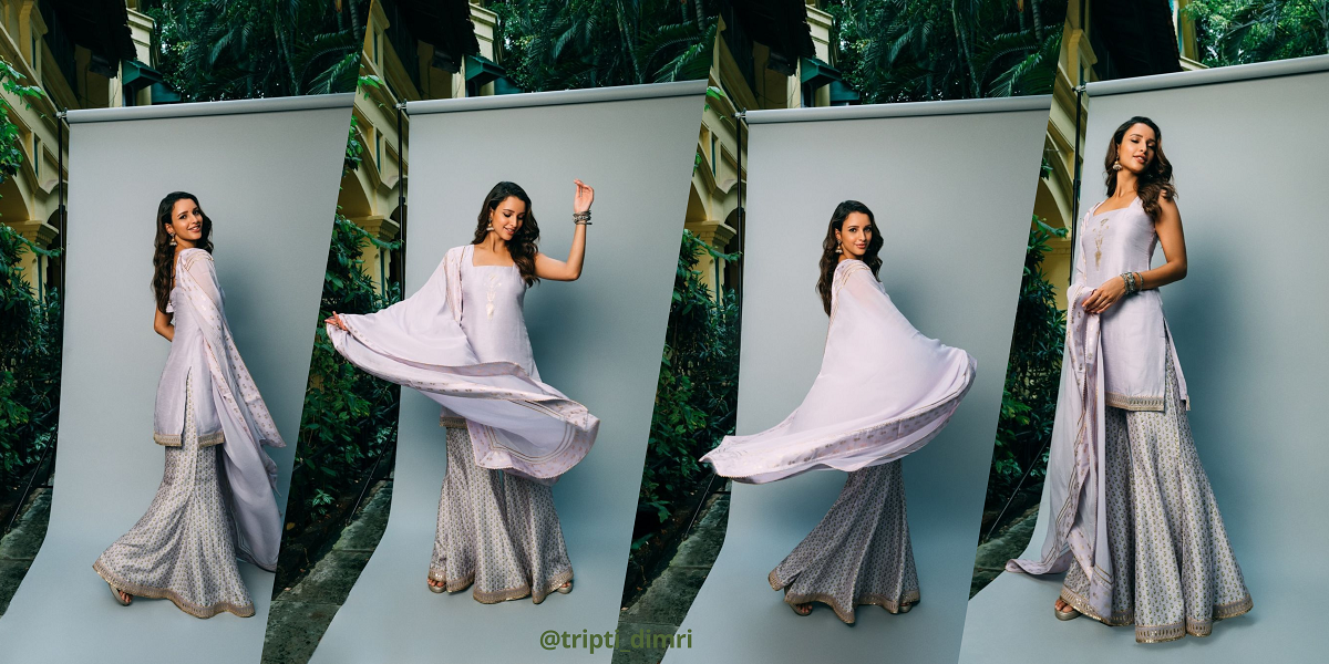 Tripti Dimri Stuns in Pastel Lavender Kurta